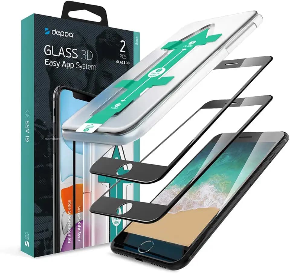 Deppa |2 Stück| Schutzfolie für Iphone SE 2020/2022/Iphone 7/8 Full Screen (4.7 Zoll) mit Installationshilfe Glas Folie 3D - Schutzglas, Displayschutz mit Schablone