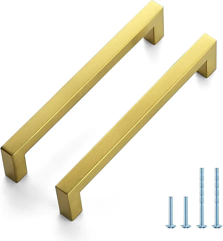 JOY DECOR Gold Cabinet Handles Square Cabinet Pulls, 6-1/4 Inch CC, 10 Pack