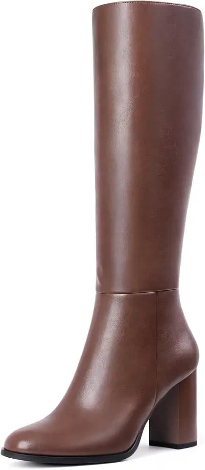 Lumeheel Women Knee High Boots - Round Toe Chunky Heel Tall Boots with Side Zip, Fashion Long Gogo Boots for Fall Winter