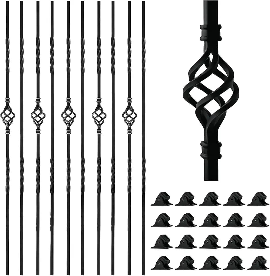 20 Pack 44" Double Twist Iron Balusters for Stairs, Matte Black