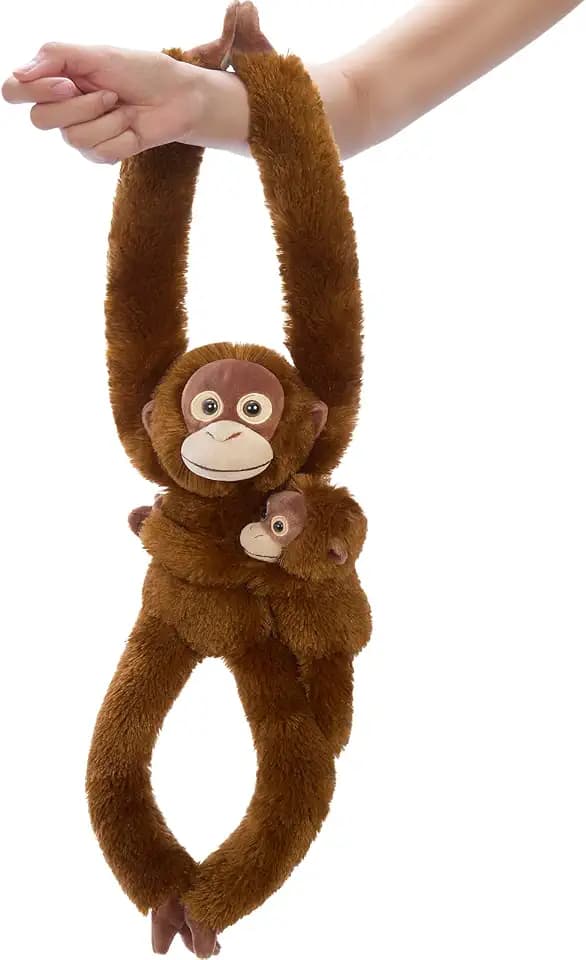 Tezituor 17.7" Hanging Monkey Stuffed Animal with Baby, Long Arm Monkey Plush Toy Set, Cute Mother and Baby Monkey Toys for Kids, Nursery Decor, Birthday Gifts for Boys Girls