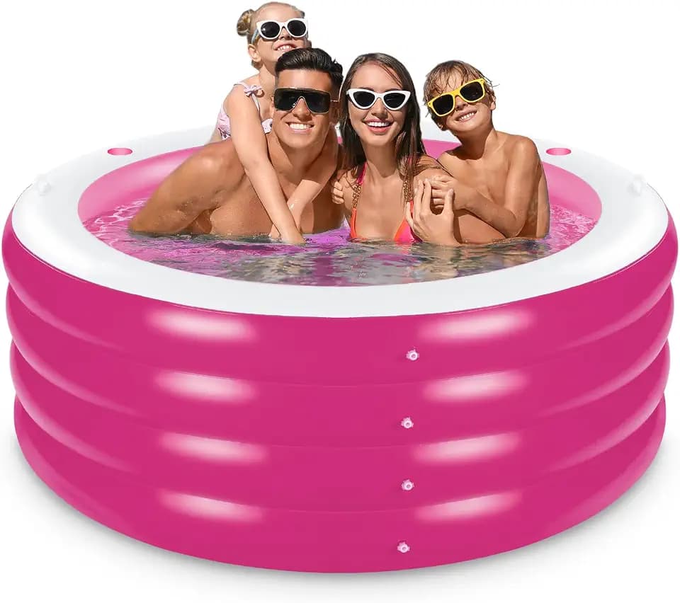 Inflatable Pool with Seating,Four-Tier 72” x 27”Inflatable Swimming Pool with Drink Holder Handles, Summer Family Water Park,Backyard Family Pool, Garden (Pink)