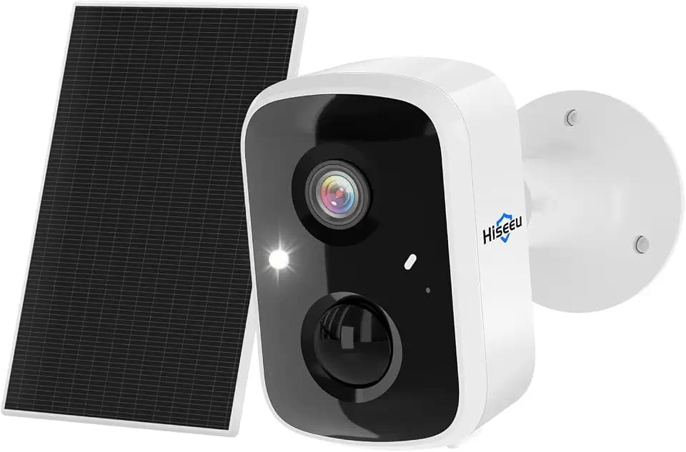 Hiseeu Solar Security Cameras Wireless Outdoor, Battery Powered 2K 4MP Surveillance Indoor WiFi Smart Cameras for Home Security Outside, Motion Detection, Waterproof, Color Night Vision, 2-Way Audio