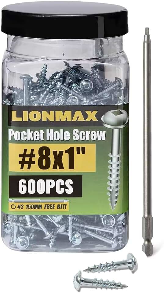LIONMAX Pocket Hole Screws #8 x 1 Inch, 600 PCS, Galvanized Pocket Screws