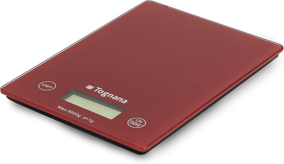 Tognana Iridea Küchenwaage mit LCD Display und Touch-Screen-Tasten, Apfelrot