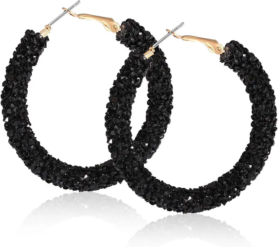 NLCAC Glitter Hoop Earrings Bohemian Sparkle Resin Rhinestone Wrapped Hoop Dangle Earrings for Women