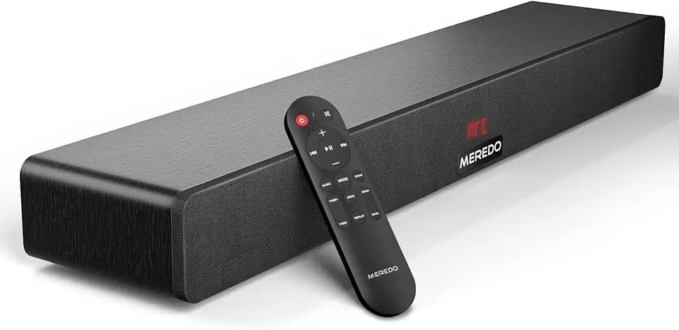 MEREDO Soundbar 2.1 Holz für TV Geräte 150W mit integriertem Subwoofer mit ARC Kable, Optisch, AUX, BT 5.0 5 EQ-Modi Lautsprecher Soundsystem für Fernseher für Heimkino-71cm