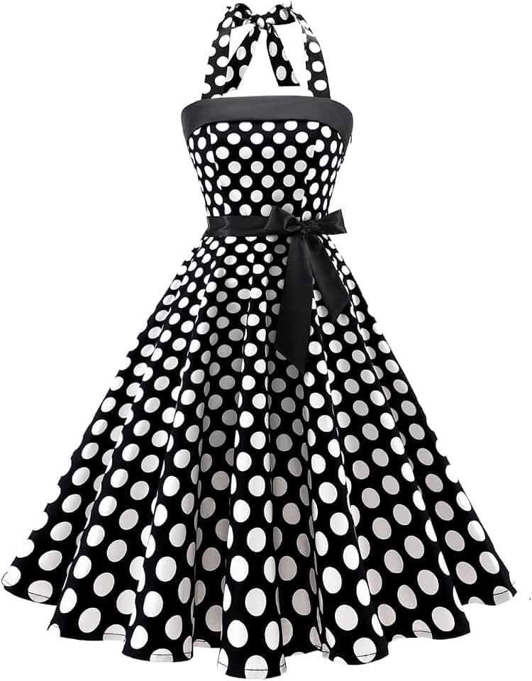 Damen Vintage Cocktailkleid Knielang Neckholder Swing Retro Rockabilly Kleid