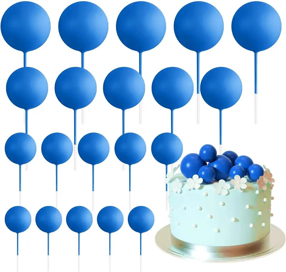 ASTARON 20 Pcs Royal Blue Balls Cake Topper Decorations for Birthday Cake