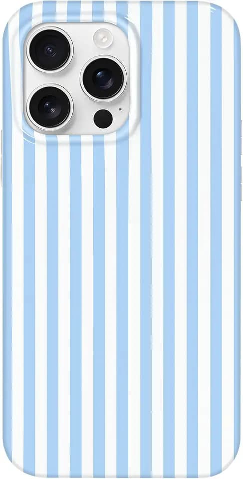 Anuck for iPhone 14 Pro Case Cute Striped Phone Case Girly Aesthetic Vertical Stripe Pattern Design for Women Girls, Soft TPU Shockproof Bumper Protective Cover for iPhone 14 Pro 6.1" Light Blue/White