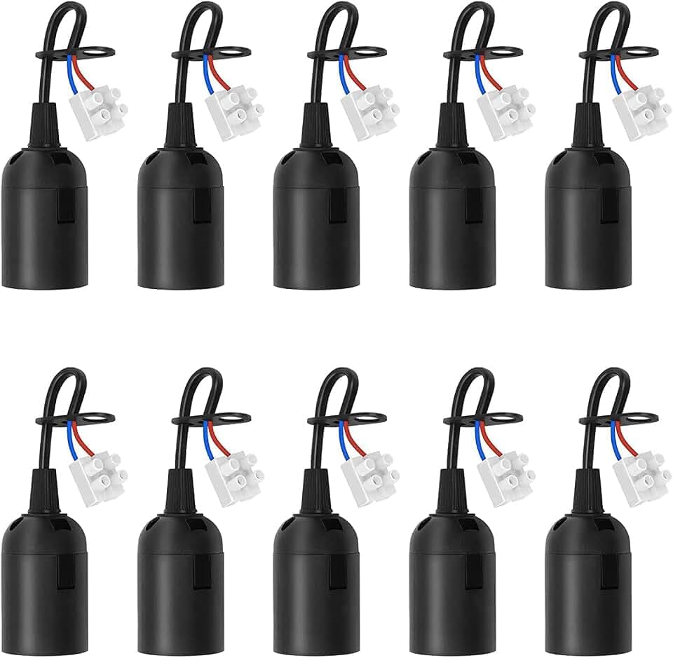 10 Stück Lampenfassung E27 Ersatzfassung Renovierfassung Lampenhalterung 4 A 250V Baufassung mit Kabel für Wohnzimmer Kronleuchter Küche Schlafzimmer Glühbirnen Zubehör (Schwarz)