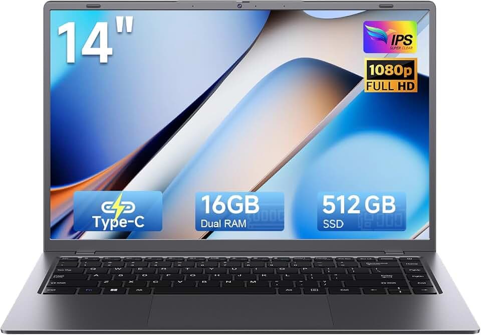 Laptop Computer, 16 GB RAM, 512 GB SSD, Pentium 6500Y Processor (Up to 3.4 GHz), 14" FHD IPS Display, Type-C, Wi-Fi 5, BT 5.0, Long Lasting Battery, Student & Business Laptop PC