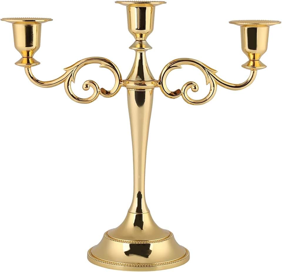3 Arme Kerzenhalter, 3 Armig Kerzenhalter aus Metall Gold für Event Hochzeit Home Decor Weihnachten Geburtstagsgeschenk Wohnkultur