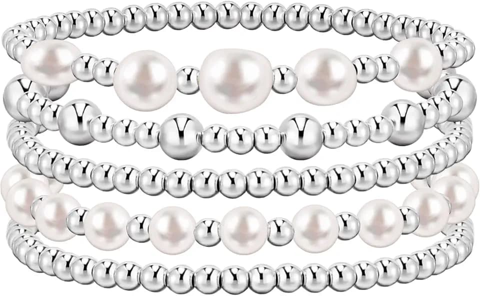 adoyi Gold Bracelets for Women Beaded Bracelet 14K Gold Plated Bracelet Stack Strand Stretch Bead Ball Bracelet Set Stackable Bracelet Adjustable Bracelet Set Jewelry for Gifts