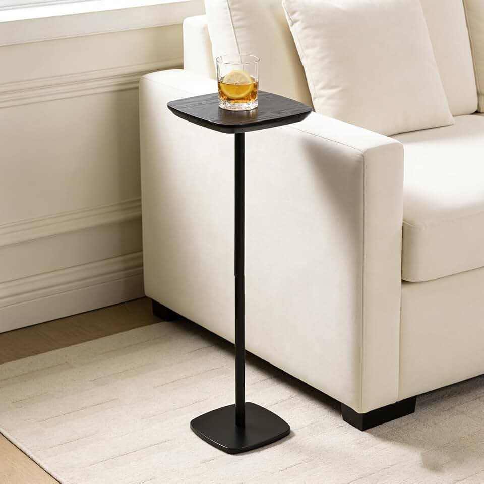 Pedestal Side Table, Small Drink Tables Pedestal Stand, Black Square Mini End Table, Cocktail Martini Coffee Tables, Tiny Side Table for Living Room,Small Spaces,Sofa,Couch