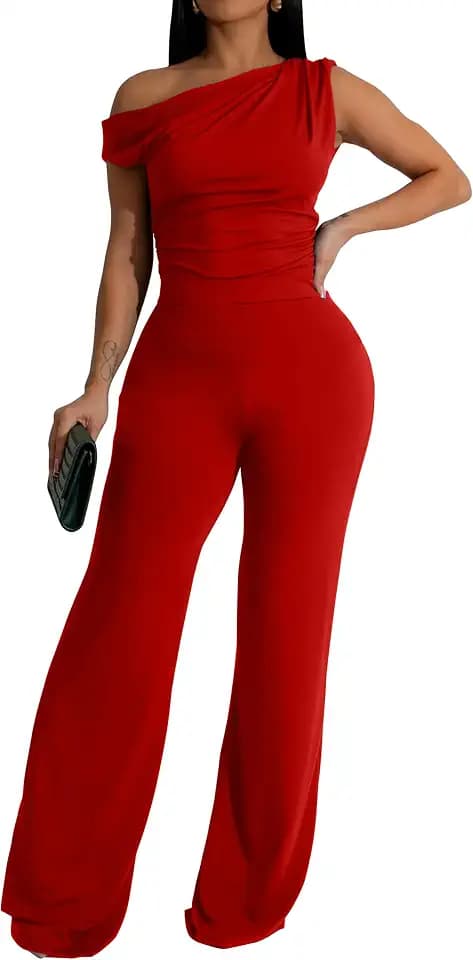 GOKATOSAU Women's Off Shoulder High Waist Wide Leg Pants Jumpsuit