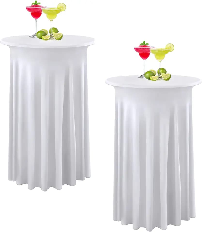 2 Packs White Round High Top Table Cloth for Cocktail Party 32inch×43inch Stretchy Wrinkle Free White Cocktail Table Covers for Party Wedding Banquet Baby Shower Baptism Decor