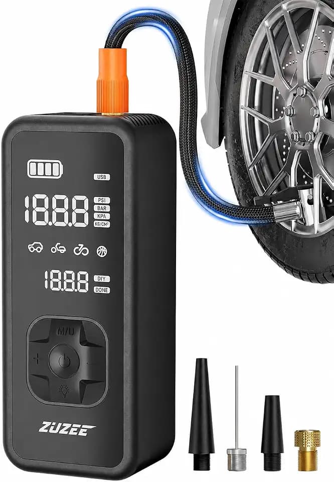 ZUZEE Tire Inflator Portable Air Compressor - 4X Faster Inflation, 150PSI Air Pump for Car Tires with Digital Pressure Gauge/LED Light, Portable Tire Inflator for Car, Moto, Bike, Ball, etc(Black)