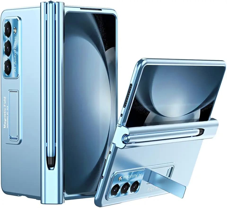 Miimall Kompatibel mit Samsung Galaxy Z Fold 5 Hülle mit S Pen+Displayschutz+Kameraschutz, [Scharnierschutz+Stifthalter] Kratzfest Stoßfest Handyhülle mit Ständer für Galaxy Z Fold 5-Blau