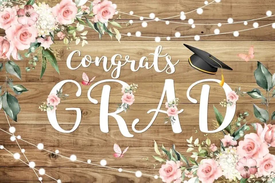 10x8ft Rustic Wood 2026 Graduation Backdrop Boho Floral Congrats Grad Class of 2026 Decorations Background Eucalyptus Congratulations Graduate Leaves Pink Flower Baby Shower Banner Photo Booth