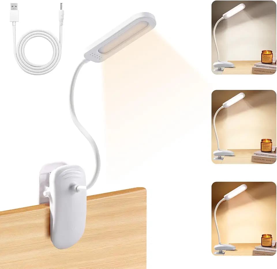 Diboniur Leselampe Bett, Klemmlampe Bett mit Touch Dimmbar, 3 Farben und dimmbar, 360° flexible Klemmleuchte für Studium und Arbeit, Clip-on, USB-Anschluss