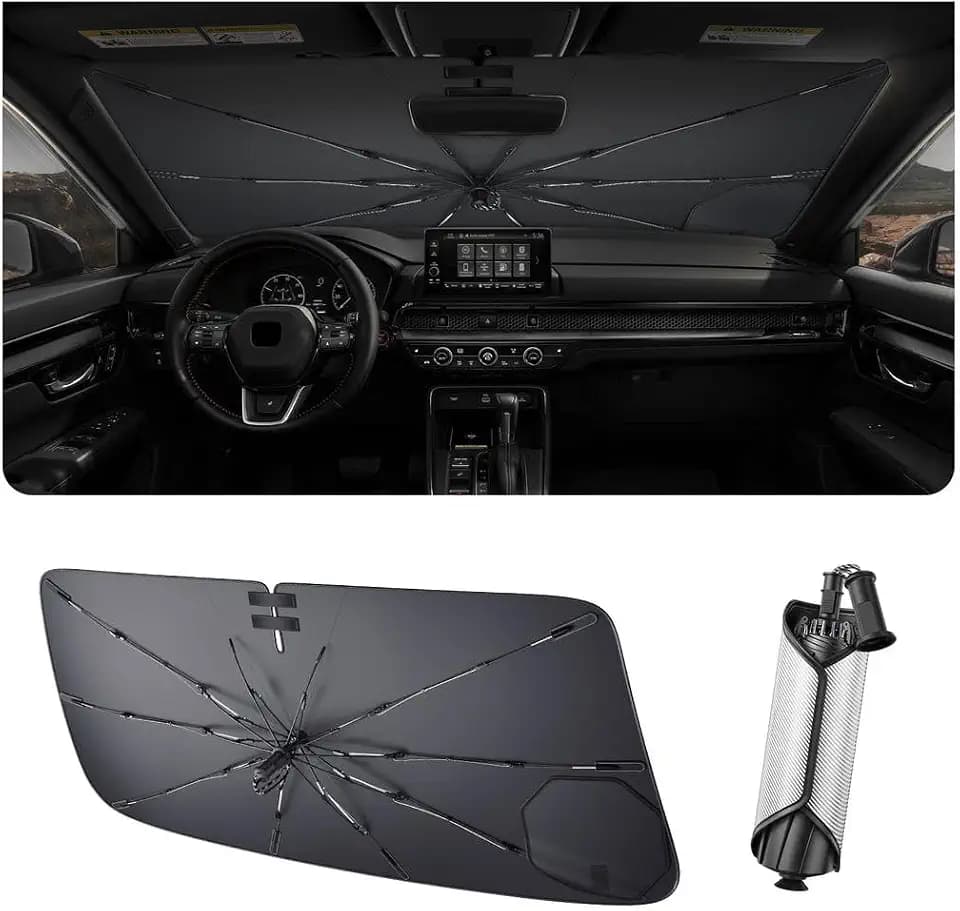 LUWU 2026 CRV Windshield Sun Shade Umbrella Foldable UV Block CR V Car Front Window Sunshade, Fit for CR-V CRV 2023-2025 2026 Accessories, Heat Insulation Car Umbrella [Drawstring Design] Keeps Cool