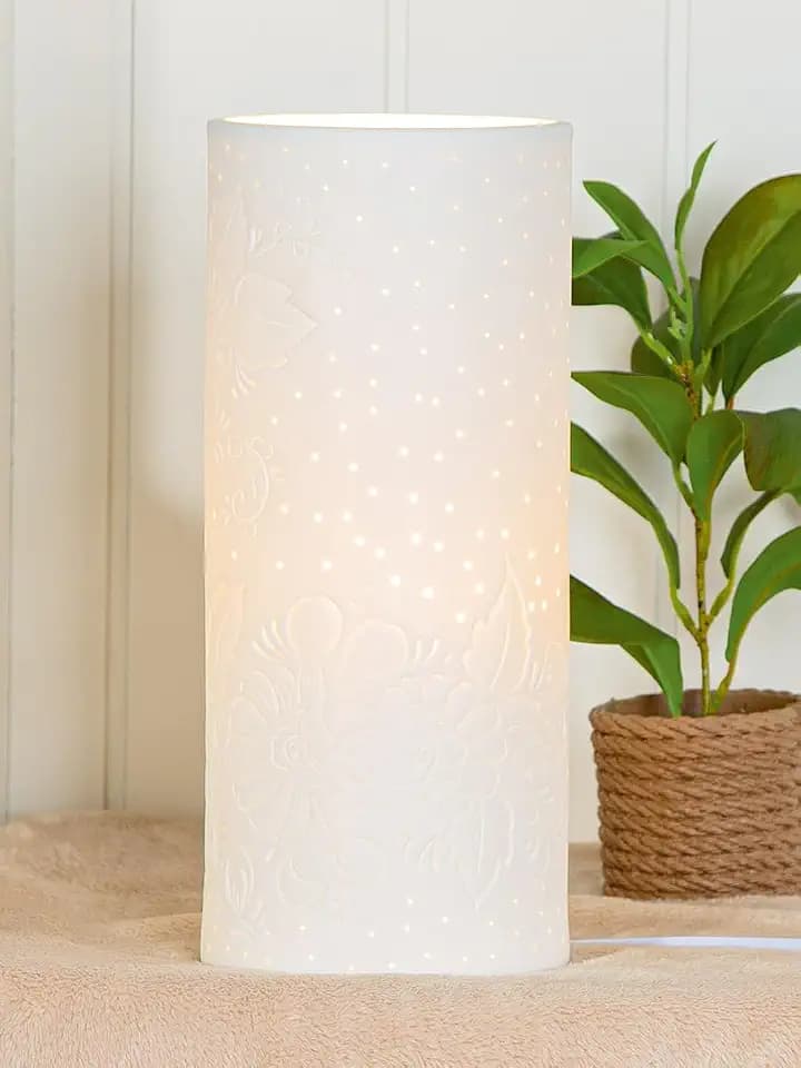 GILDE Tischleuchte Porzellan weiß Höhe 28 cm Ø 12 cm Beleuchtung Dekoration Innenraum Design Frühlingsdeko