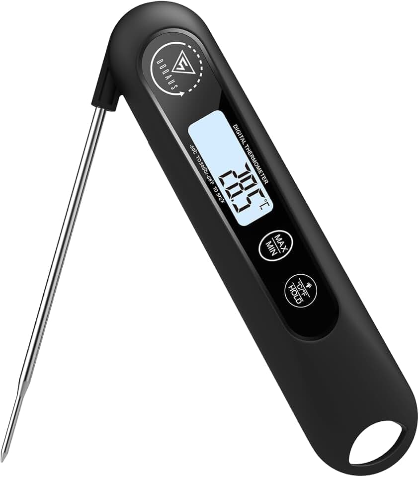 DOQAUS Fleischthermometer, 3S Instant Read Lebensmittelthermometer, genaue Fleischthermometer, Sonde mit Hintergrundbeleuchtung, faltbare lange Sonde, automatisches Ein-/Ausschalten, Kochthermometer