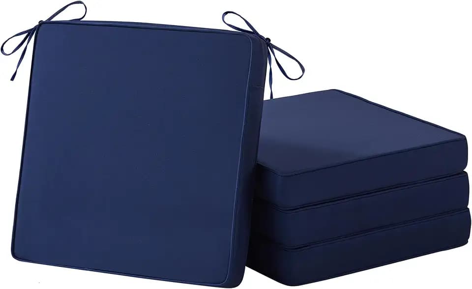IASEAHK Patio Chair Cushions, 18.5" x 16" x 3" Outdoor Chair Cushions Set of 4, Waterproof Outdoor Cushions for Patio Furniture, Outdoors Seat Cushions with Handle and Ties, Navy Blue