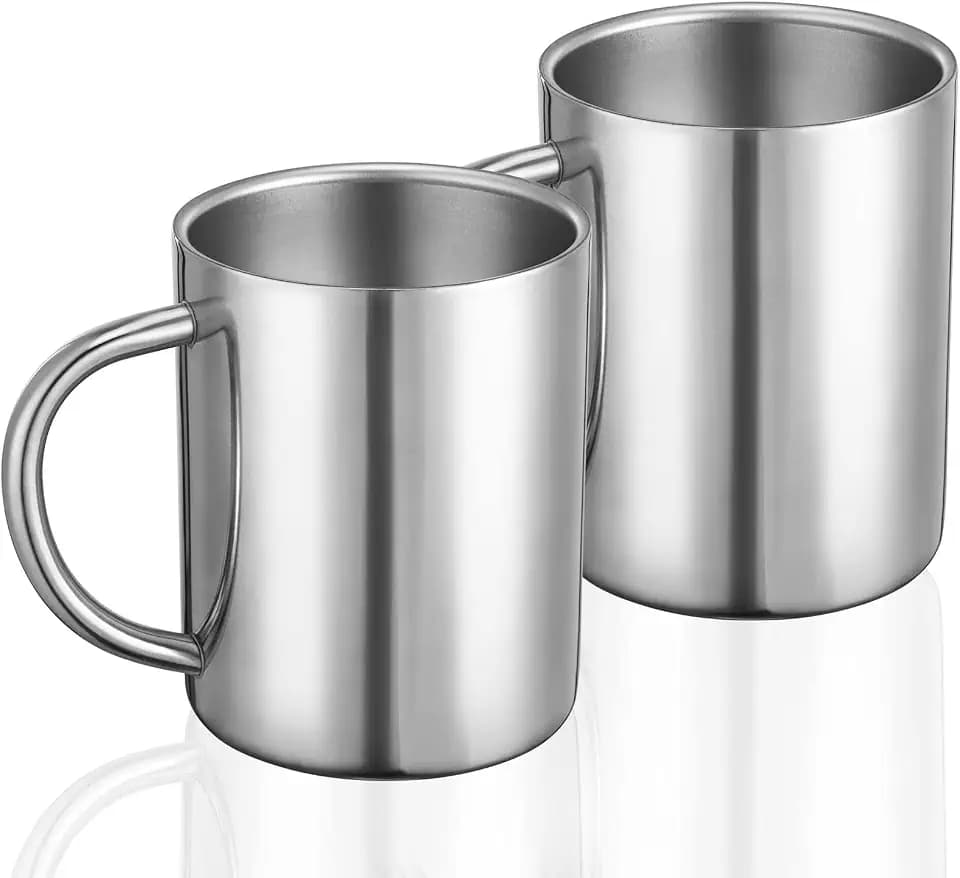 2er-Pack Bidponds 400ml / 13,5oz doppelwandige Edelstahl-Kaffeetasse, Metall-Teetasse mit Henkel, Reise- und Campingbecher, 2 Becher im Set