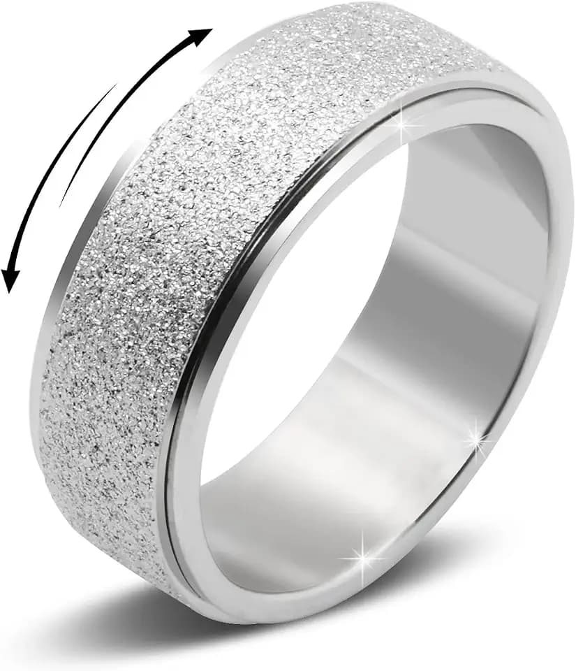OreilleStar Titanium Stainless Steel Anxiety Ring for Women Men Fidget Spinner Ring, Size 6-12, Width 6MM, 5-Color: Rose Gold-Rainbow-Silver-Black-Blue