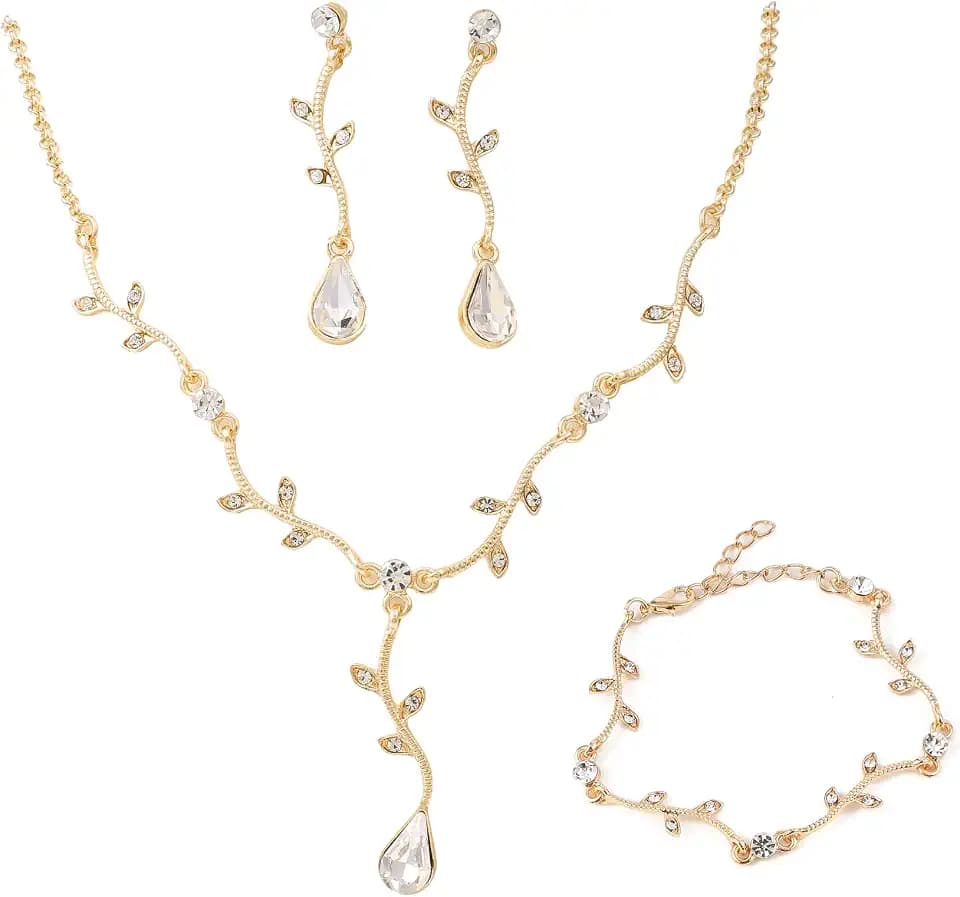 Hapibuy Crystal Bridal Wedding Jewelry Necklace Earrings Bracelet Set Rhinestone Choker Necklace For Brides Bridesmaid Women Party Acessory