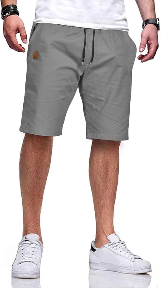 JustSun Kurze Hosen Herren Baumwolle Elastische Taille mit Tunnelzug