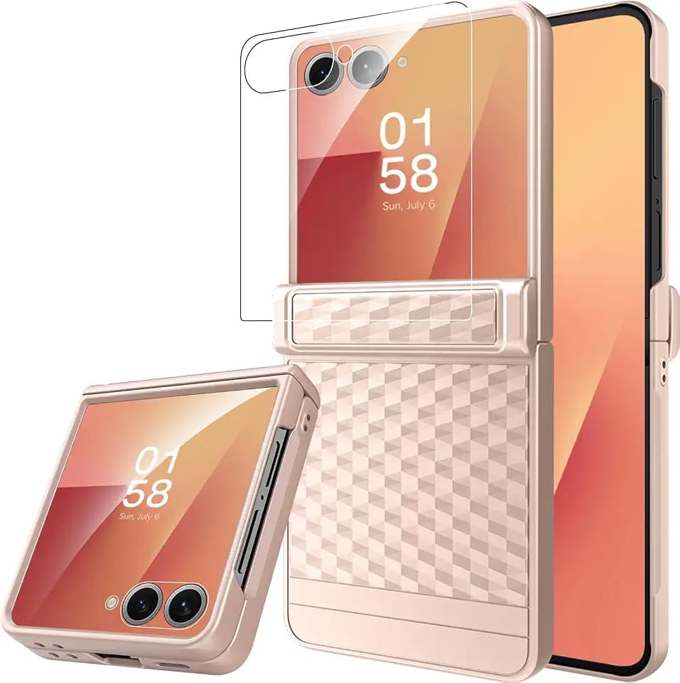 Miimall Shockproof Cover for Flip 7 Case Hinge Protection & Wireless Charging, [Front Screen Protector] Non-Slip Non-Fingerprint Matte Slim Fit Grip Samsung Galaxy Z Flip 7 Phone Case Dustproof, Gold