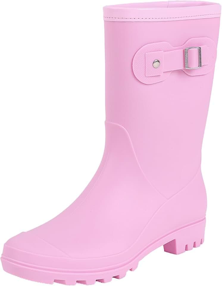 Women's Mid Calf Rain Boots Waterproof Fashion Garden Shoes Anti-slipping Rainboots For Women Comfortable Insole Light Rain Shoes