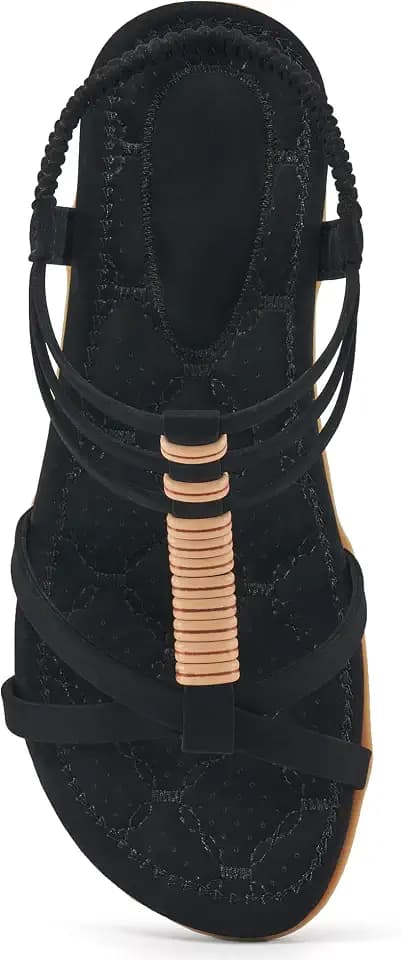 Alicegana Comfortable Gladiator Sandals for Women: Casual Walking Strappy Sandals with Cushion Footbed - Summer Dressy Flat Sandals