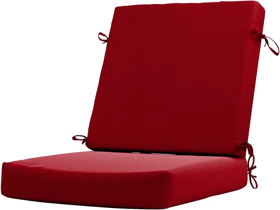 California Umbrella Outdoor Dining Chair, Patio Seat Cushion, 20 x 40 Inch, Premium Outdoor Memory Foam, Fade Resistant Solstice Olefin Fabric, Fabric Ties, Red