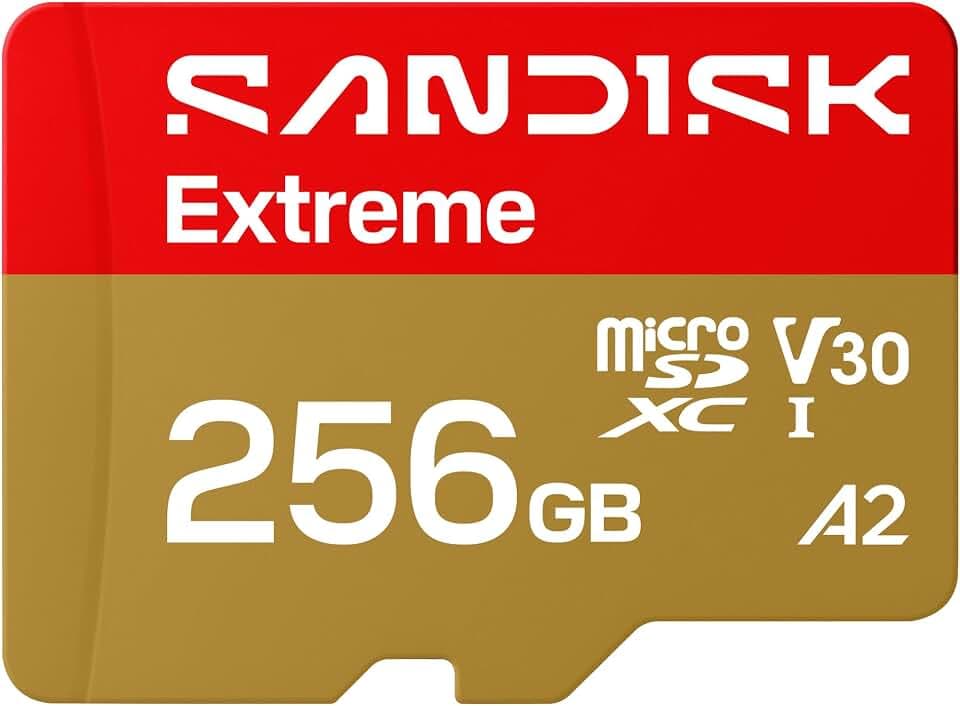 SANDISK 256B Extreme microSD Card + Adapter, Up to 245MB/s Read Speeds