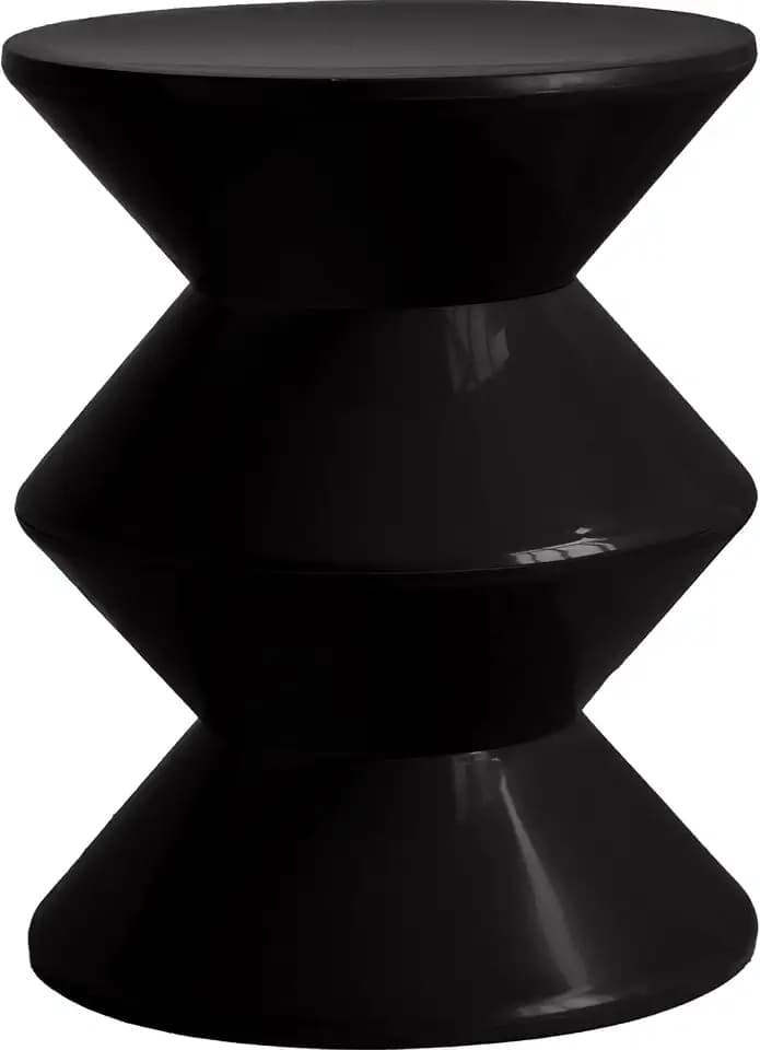 LeisureMod Aura Collection Modern Round Side Table - Black ABS Plastic Double-Hourglass Pedestal - No Assembly Weatherproof Accent Furniture for Living Room, Patio & Outdoor Decor