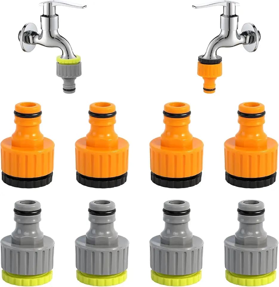 12 Stück Hahnverbinder, 2-in-1 Wasserhahn Adapter Set, 1/2 Zoll 3/4 Zoll Adapter Wasserhahn Kunststoff Adapter Kupplung Schlauchanschluss mit Innengewinde für Wasserhahn