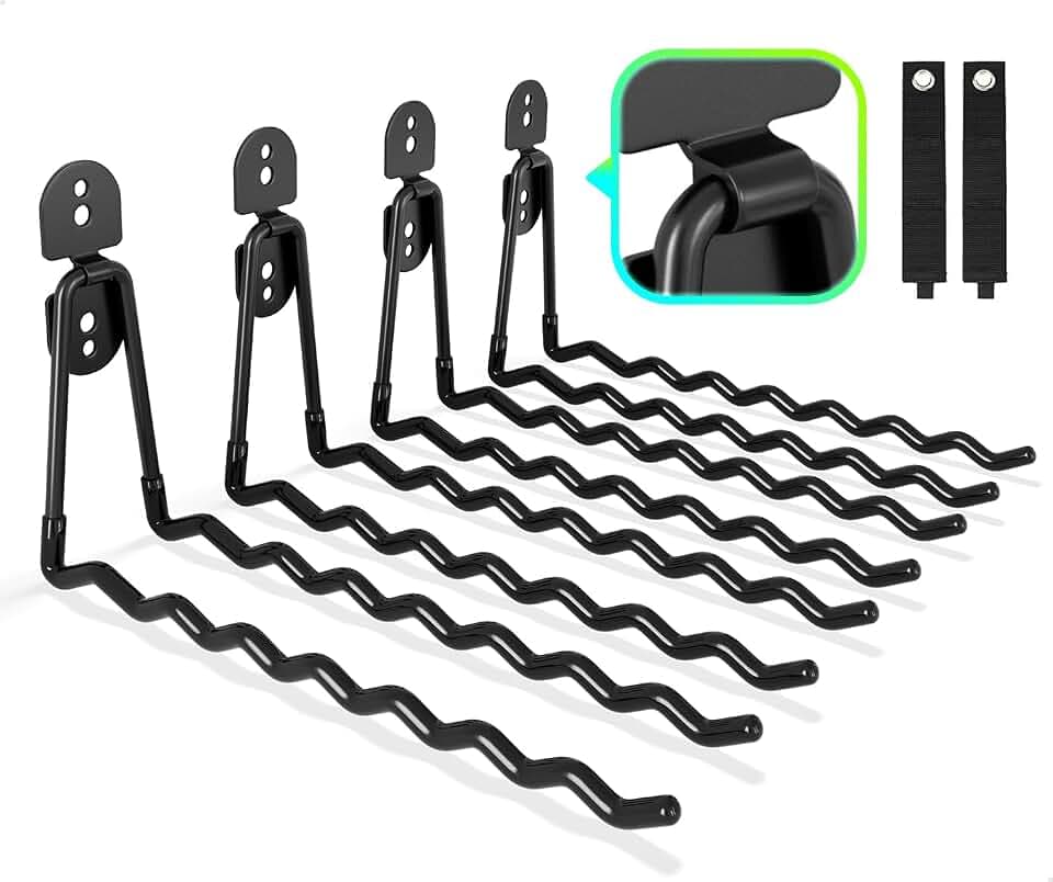 COCOYA Garage Hooks 11.8" Long with 2 Extension Storage Straps (4 Pack)