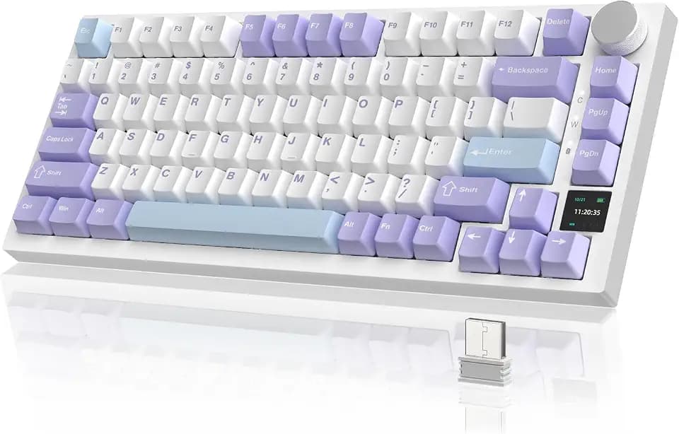 YINDIAO Ajazz AK820PRO Mechanical Keyboard with TFT Smart Display&Knob,2.4G Wireless/BT5.1/USB-C Wired,75% ANSI Layout,5 Sound Absorbing Foams,Hot-Swap Linear Switch,RGB Backlit,for PC,MAC (Purple)