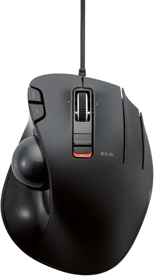 ELECOM EX-G Wired Trackball Mouse, Ergonomic, Thumb Control, Smooth Tracking Roller Ball, 6 Programmable Buttons, Tilt Scroll Computer Mice for PC Mac