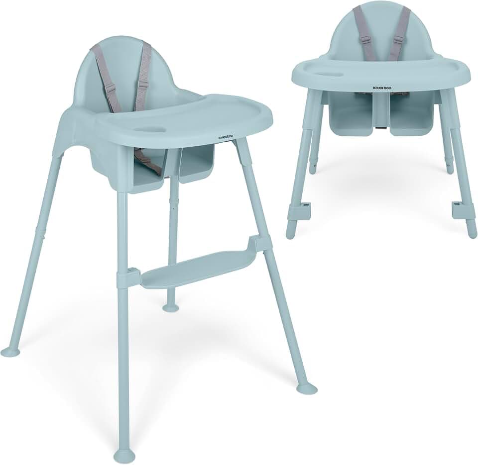 KikkaBoo 2in1 Baby Hochstuhl OATY, Umwandelbarer Fütterstuhl für Kinder bis 15 kg, Verstellbares Doppeltablett mit Becherhalter, 5-Punkt-Gurt, Verstellbare Fußstütze, Rutschfeste Beine, Blau
