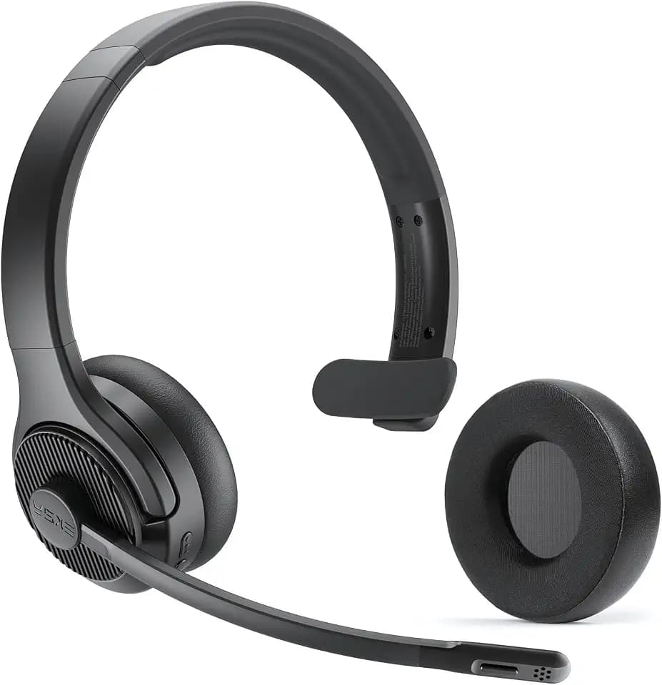 EKSA H3 Trucker Bluetooth Headset V5.4, Wireless Headphones with Mic Noise Cancelling, Mute Button & Replacement Ear Cushion, 65Hrs Driver Bluetooth Headset for Cellphone Office Work