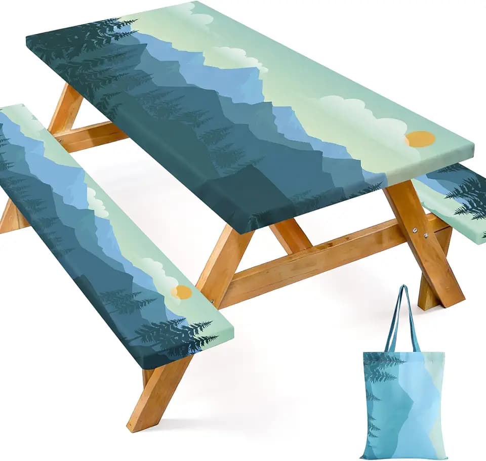 Dntorx Picnic Table Cover with Bench Cover, 72in Camping Tablecloth, Green