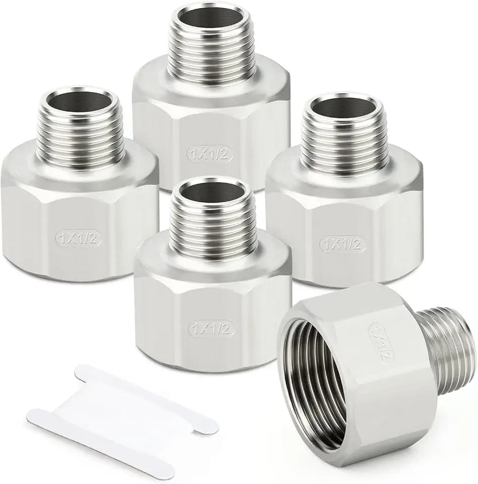TAISHER 5PCS 304 Stainless Steel Pipe Fitting, Reducer Adapter, 1/2" NPT Male x 1" NPT Female, Reducing Pipe Adapter Fitting
