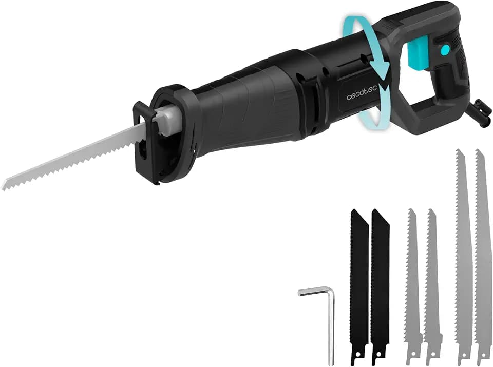 Cecotec Säbelsäge LongFlex 710 Pro. 710 W, 20 mm Hublänge, bis 115 mm Schnitttiefe, drehbarer Griff, werkzeugloser Blattwechsel, 6 Sägeblätter inklusive (Holz/Metall), flexibel für Heimwerker