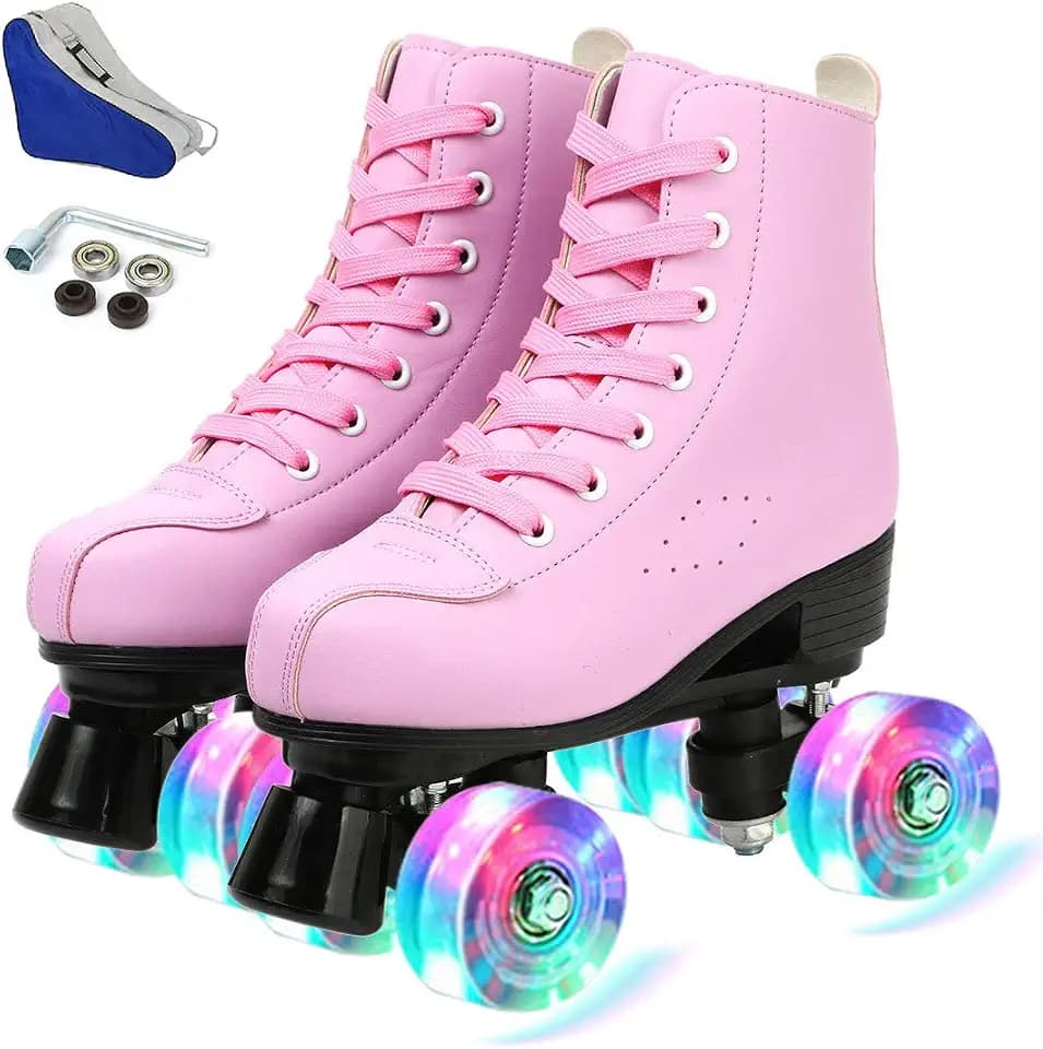 Gets Roller Skates for Women Men 4 Wheels Light Up Indoor Outdoor Roller Skate, High Top PU Leather Beginner Double Row Unisex Roller Skates for Kid Girls
