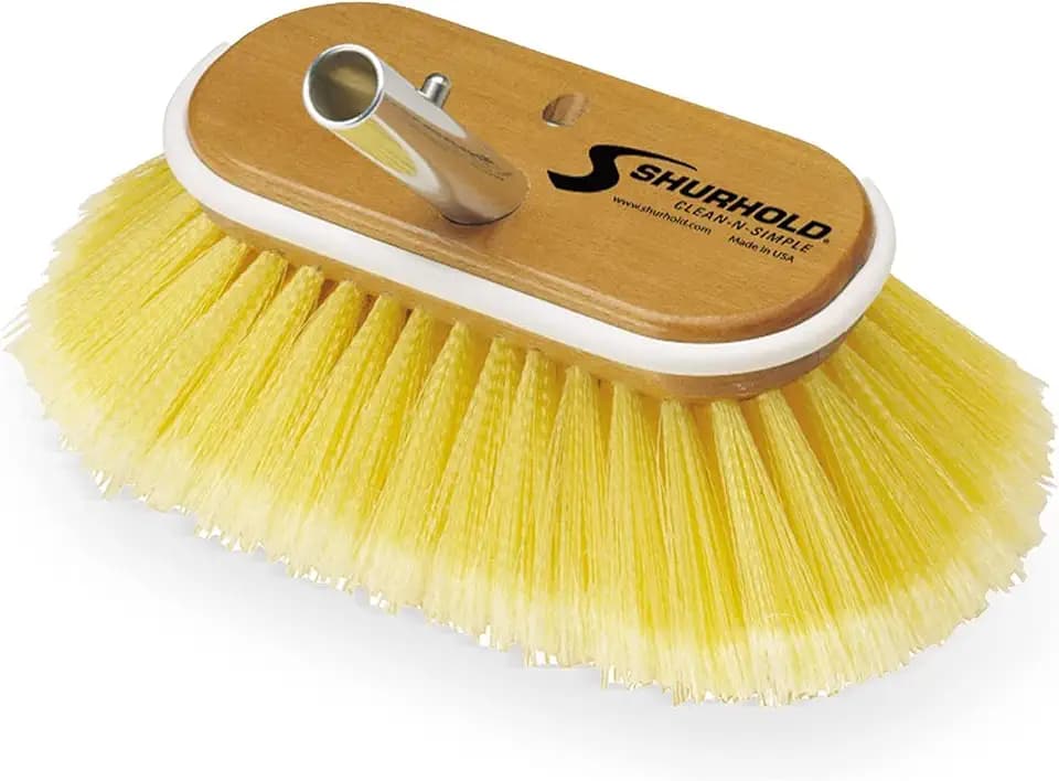 Shurhold Classic 6” Soft Bristle Deck Brush – Compact Boat Brush with Wood Block, Rubber Bumper & Split-End Polystyrene Bristles - Yellow